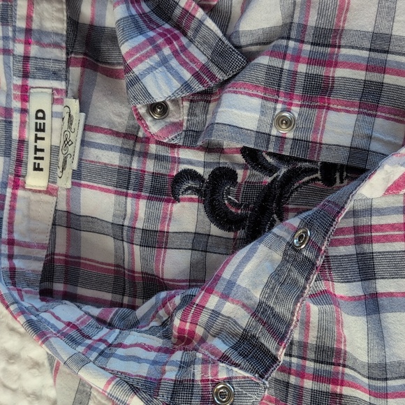 Ariat Women's Plaid Button-Down Shirt - Pink and Gray Embroided Back - Picture 10 of 11